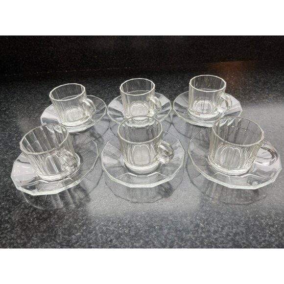 6 MCM Mid Century Modern Bormioli Rocco Expresso Coffee Cups And Saucers Italy